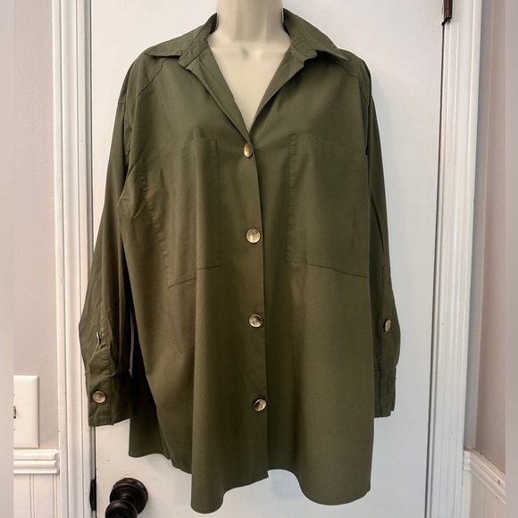 Magaschoni Women’s Olive Green Button-Down Oversized Shirt, Size Large - Picture 6 of 11